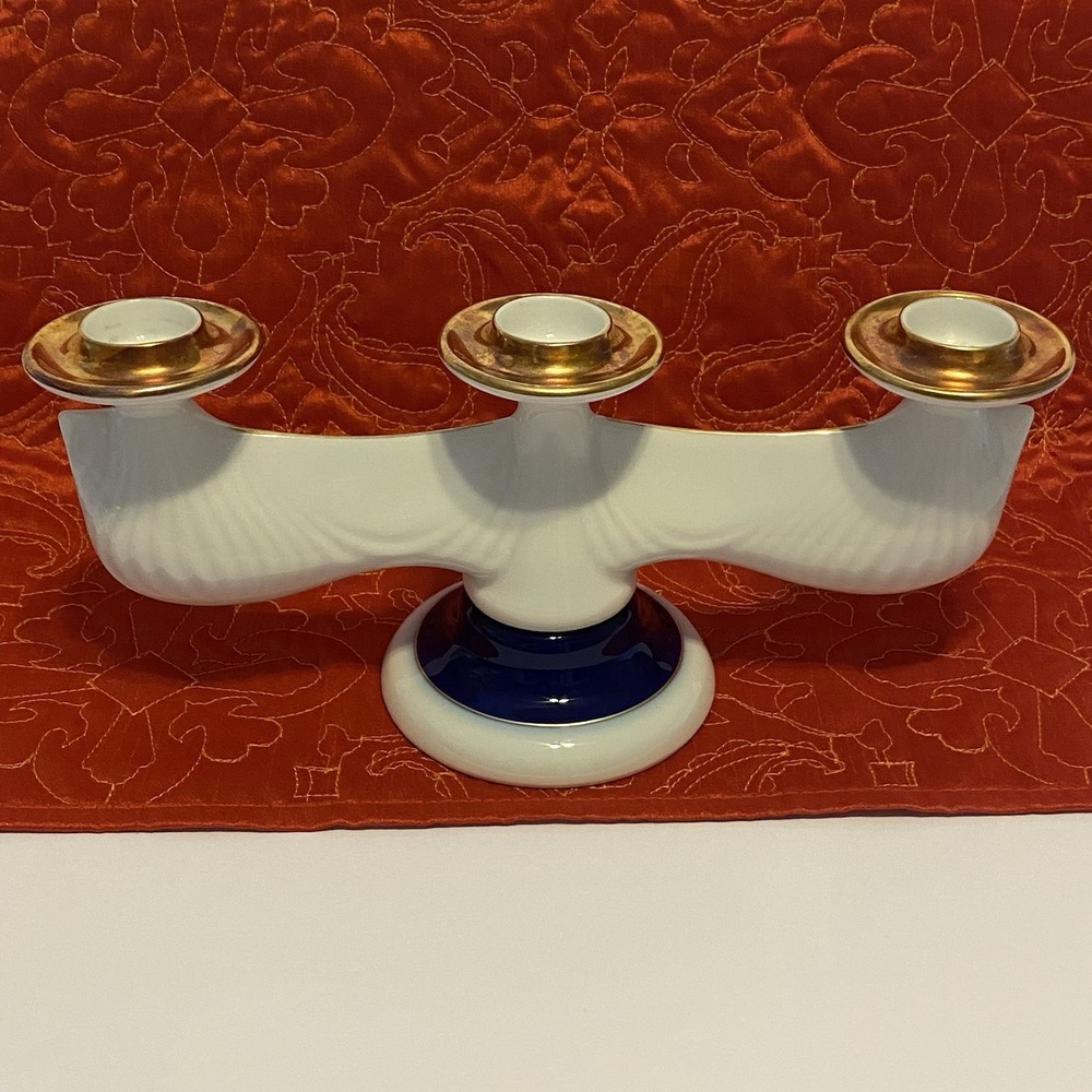 PORCELAINE DE BOHEME Candelabra Jiri Lastovicka Atelier Lesov 1970s Blue Gold Wh